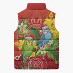 Budgerigar Australia Christmas Sleeveless Puffer Jacket Budgies Golden Wattle Aboriginal Red - Aussie Hoodie