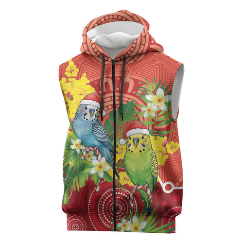 Budgerigar Australia Christmas Sleeveless Zip Hoodie Budgies Golden Wattle Aboriginal Red LT14