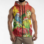 Budgerigar Australia Christmas Sleeveless Zip Hoodie Budgies Golden Wattle Aboriginal Red LT14