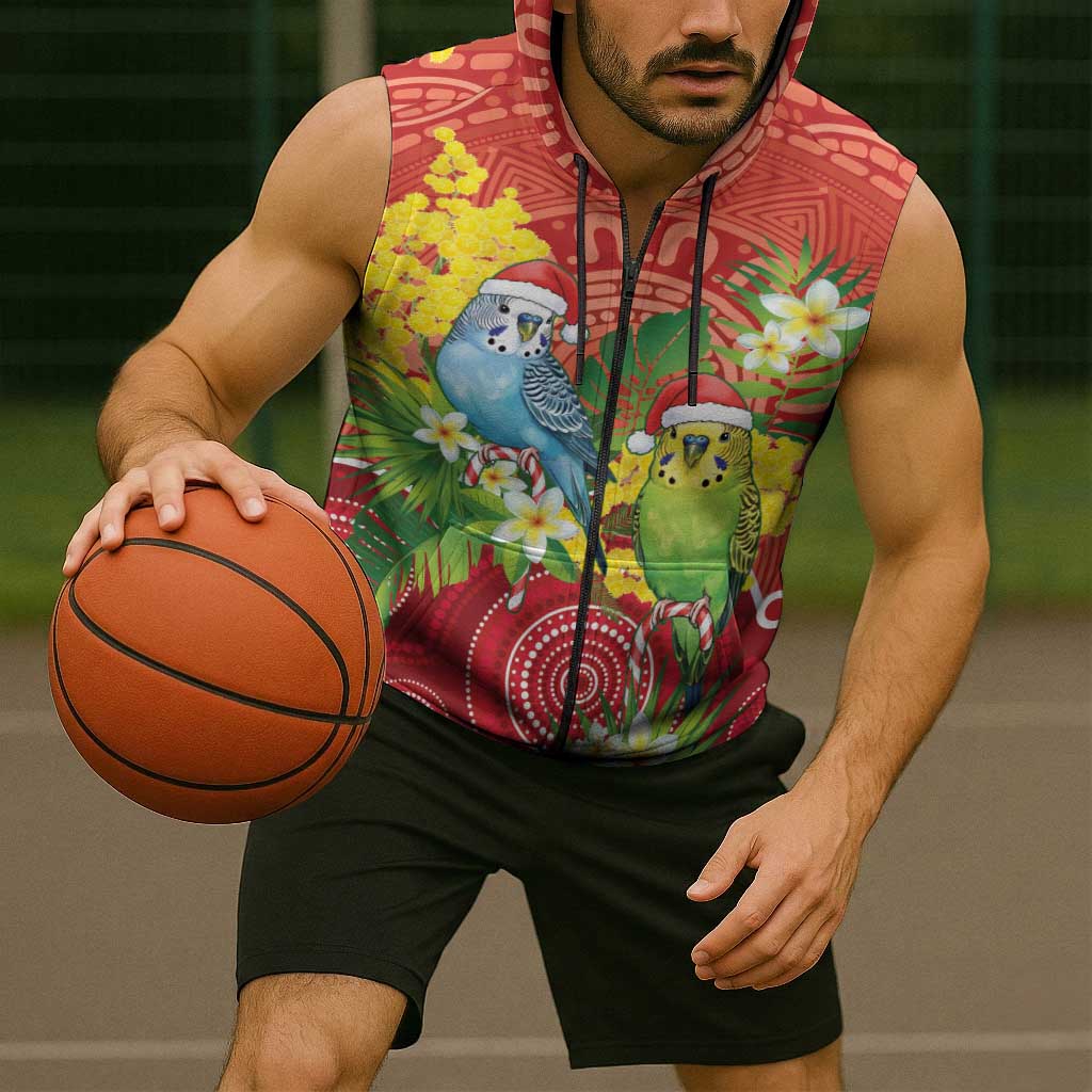Budgerigar Australia Christmas Sleeveless Zip Hoodie Budgies Golden Wattle Aboriginal Red LT14