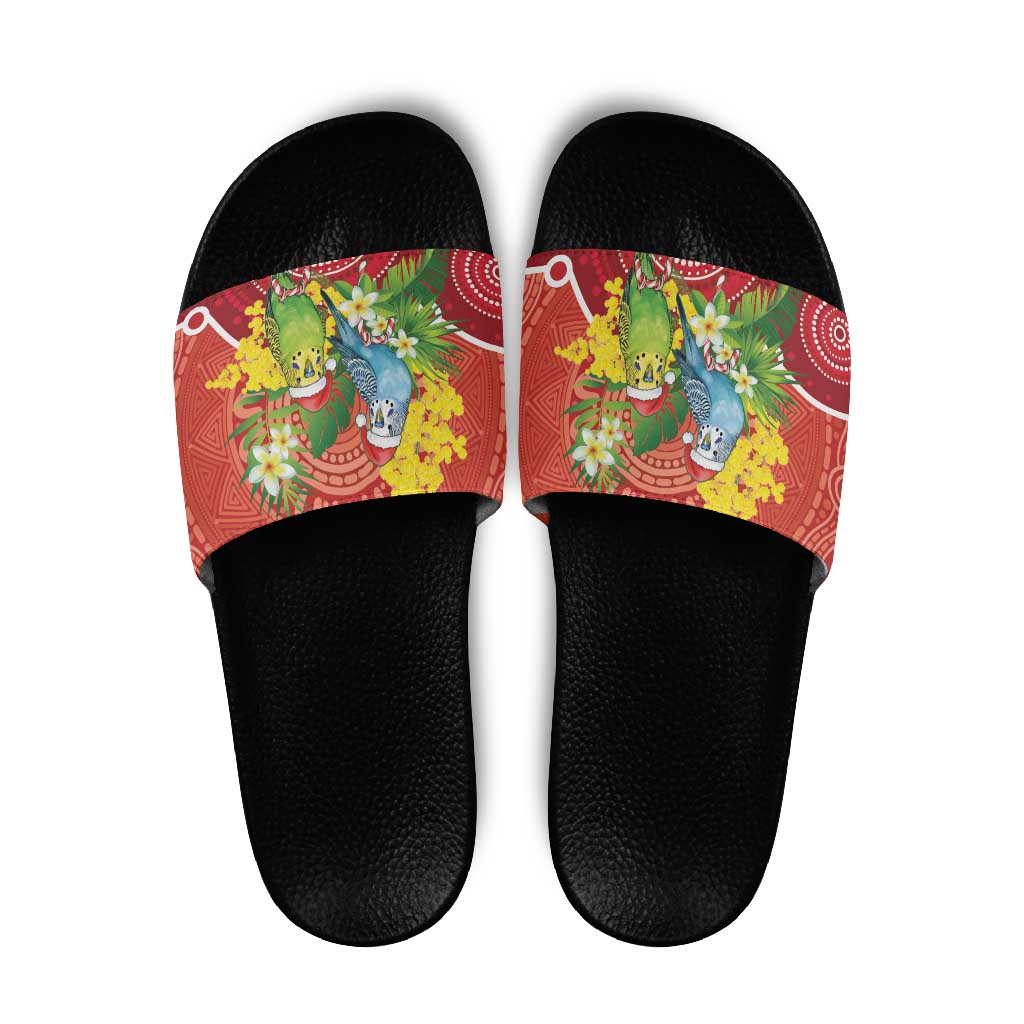 Budgerigar Australia Christmas Slide Sandals Budgies Golden Wattle Aboriginal Red - Aussie Hoodie