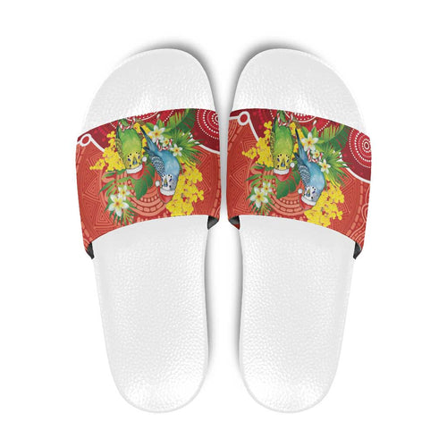 Budgerigar Australia Christmas Slide Sandals Budgies Golden Wattle Aboriginal Red - Aussie Hoodie