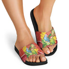 Budgerigar Australia Christmas Slide Sandals Budgies Golden Wattle Aboriginal Red - Aussie Hoodie