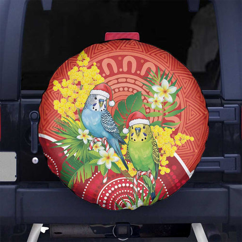 Budgerigar Australia Christmas Spare Tire Cover Budgies Golden Wattle Aboriginal Red - Aussie Hoodie