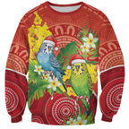 Budgerigar Australia Christmas Sweatshirt Budgies Golden Wattle Aboriginal Red - Aussie Hoodie
