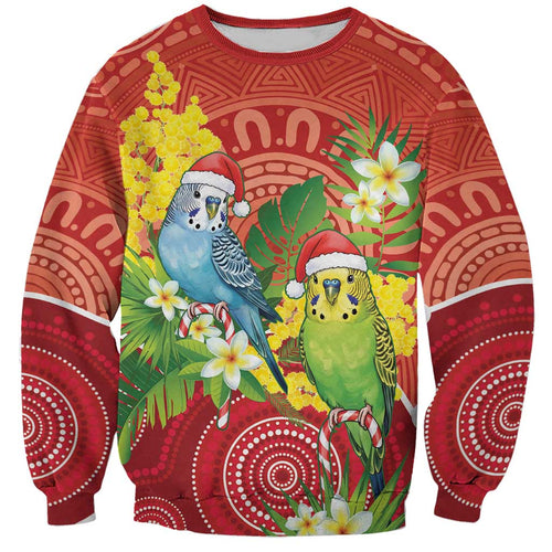 Budgerigar Australia Christmas Sweatshirt Budgies Golden Wattle Aboriginal Red - Aussie Hoodie