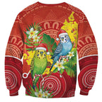 Budgerigar Australia Christmas Sweatshirt Budgies Golden Wattle Aboriginal Red - Aussie Hoodie