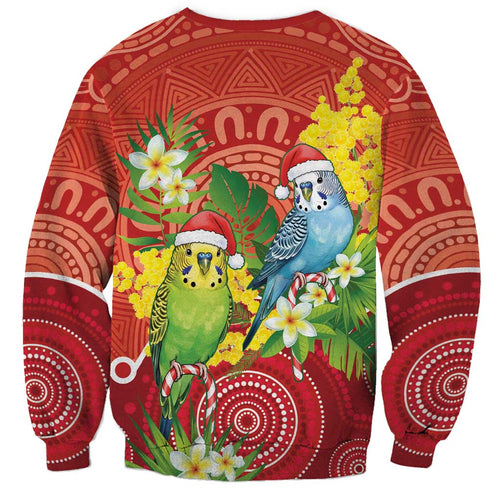 Budgerigar Australia Christmas Sweatshirt Budgies Golden Wattle Aboriginal Red - Aussie Hoodie