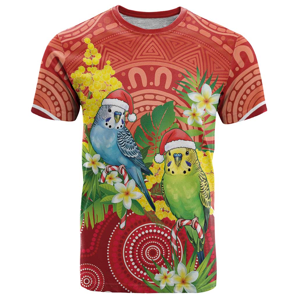 Budgerigar Australia Christmas T Shirt Budgies Golden Wattle Aboriginal Red - Aussie Hoodie