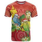 Budgerigar Australia Christmas T Shirt Budgies Golden Wattle Aboriginal Red - Aussie Hoodie
