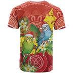 Budgerigar Australia Christmas T Shirt Budgies Golden Wattle Aboriginal Red - Aussie Hoodie