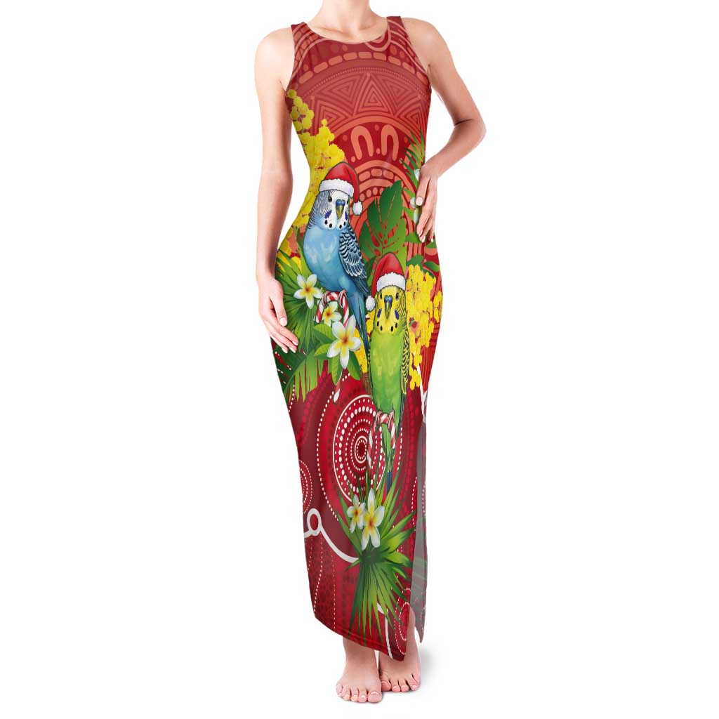 Budgerigar Australia Christmas Tank Maxi Dress Budgies Golden Wattle Aboriginal Red - Aussie Hoodie