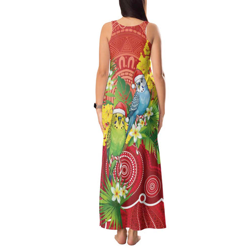 Budgerigar Australia Christmas Tank Maxi Dress Budgies Golden Wattle Aboriginal Red - Aussie Hoodie