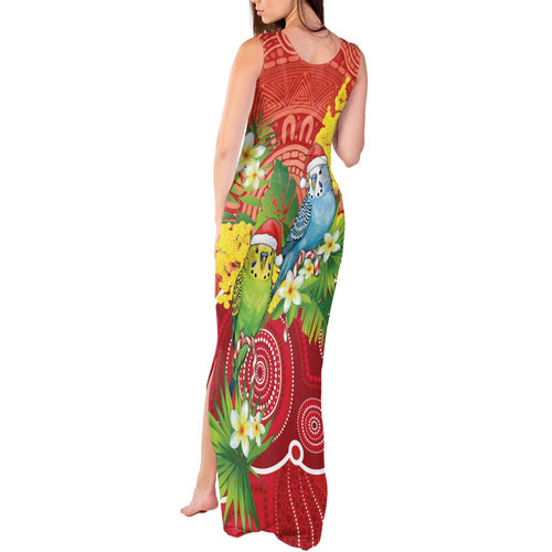 Budgerigar Australia Christmas Tank Maxi Dress Budgies Golden Wattle Aboriginal Red - Aussie Hoodie