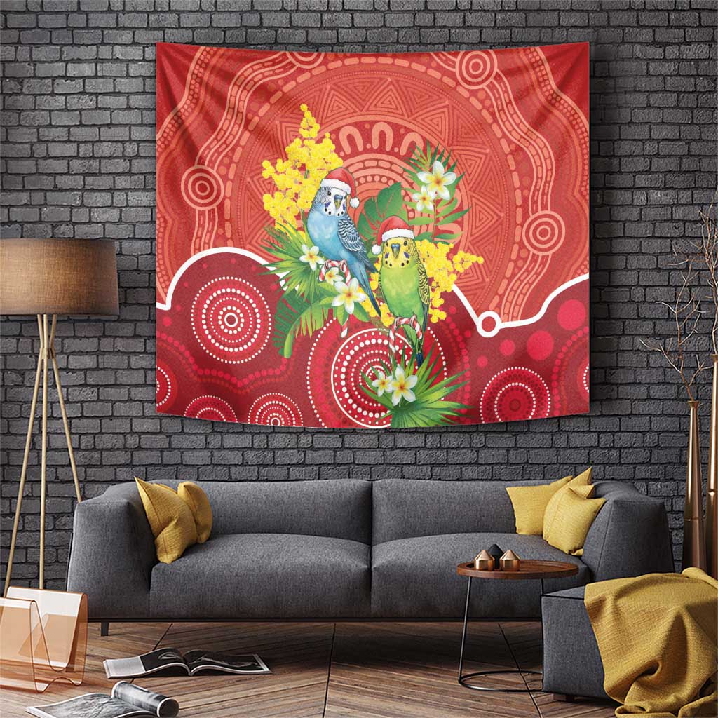 Budgerigar Australia Christmas Tapestry Budgies Golden Wattle Aboriginal Red - Aussie Hoodie