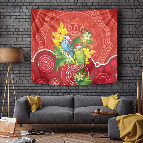 Budgerigar Australia Christmas Tapestry Budgies Golden Wattle Aboriginal Red - Aussie Hoodie
