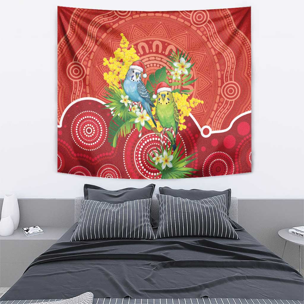 Budgerigar Australia Christmas Tapestry Budgies Golden Wattle Aboriginal Red - Aussie Hoodie