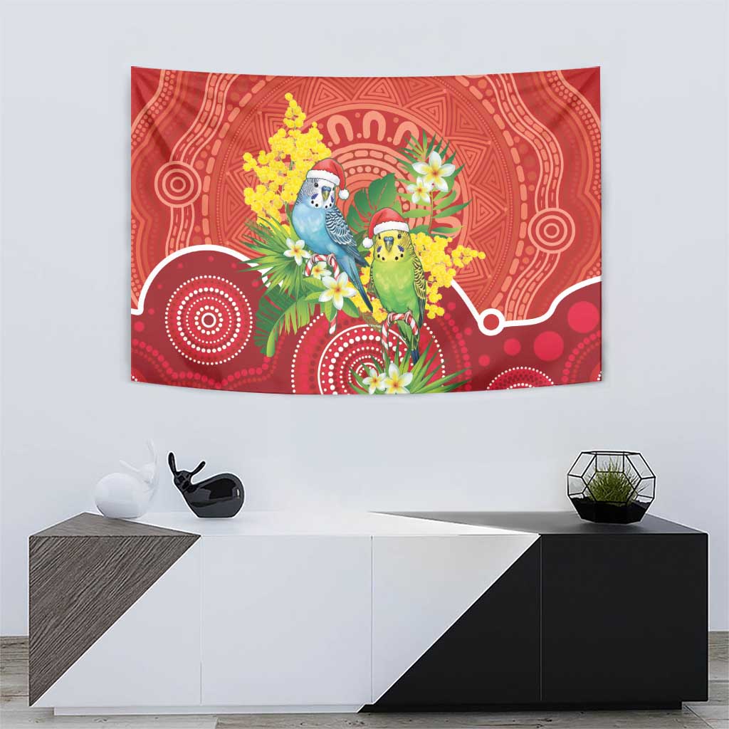 Budgerigar Australia Christmas Tapestry Budgies Golden Wattle Aboriginal Red - Aussie Hoodie
