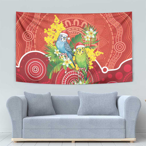 Budgerigar Australia Christmas Tapestry Budgies Golden Wattle Aboriginal Red - Aussie Hoodie