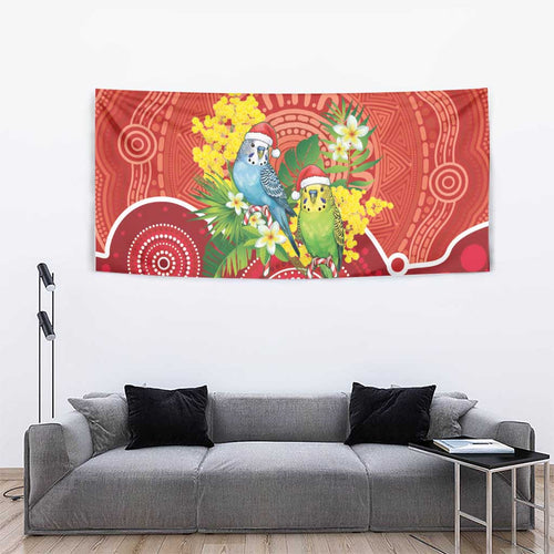 Budgerigar Australia Christmas Tapestry Budgies Golden Wattle Aboriginal Red - Aussie Hoodie