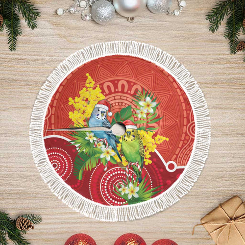 Budgerigar Australia Christmas Tree Skirt Budgies Golden Wattle Aboriginal Red - Aussie Hoodie