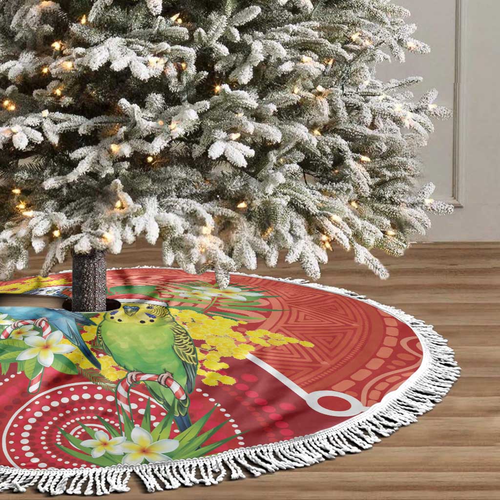 Budgerigar Australia Christmas Tree Skirt Budgies Golden Wattle Aboriginal Red - Aussie Hoodie