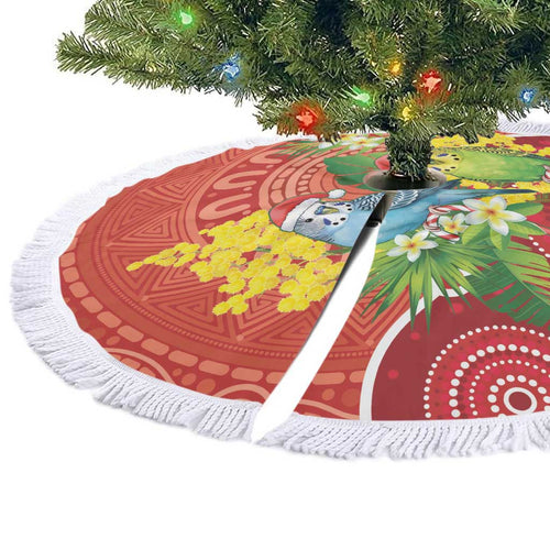 Budgerigar Australia Christmas Tree Skirt Budgies Golden Wattle Aboriginal Red - Aussie Hoodie
