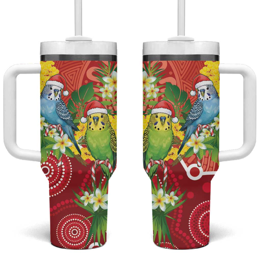 Budgerigar Australia Christmas Tumbler With Handle Budgies Golden Wattle Aboriginal Red - Aussie Hoodie