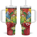 Budgerigar Australia Christmas Tumbler With Handle Budgies Golden Wattle Aboriginal Red - Aussie Hoodie