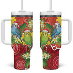 Budgerigar Australia Christmas Tumbler With Handle Budgies Golden Wattle Aboriginal Red - Aussie Hoodie