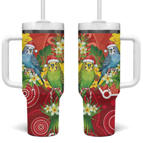Budgerigar Australia Christmas Tumbler With Handle Budgies Golden Wattle Aboriginal Red - Aussie Hoodie