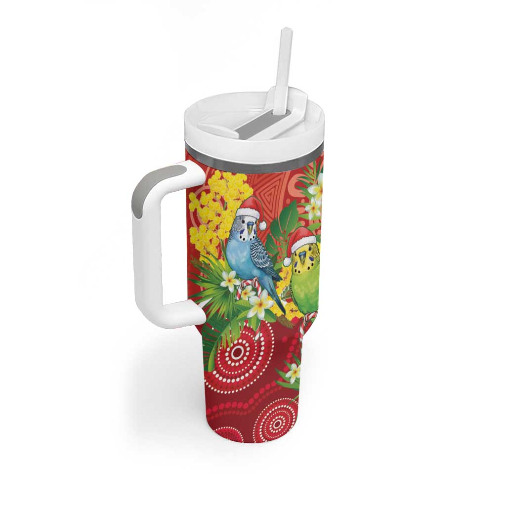 Budgerigar Australia Christmas Tumbler With Handle Budgies Golden Wattle Aboriginal Red - Aussie Hoodie