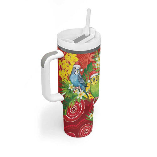 Budgerigar Australia Christmas Tumbler With Handle Budgies Golden Wattle Aboriginal Red - Aussie Hoodie