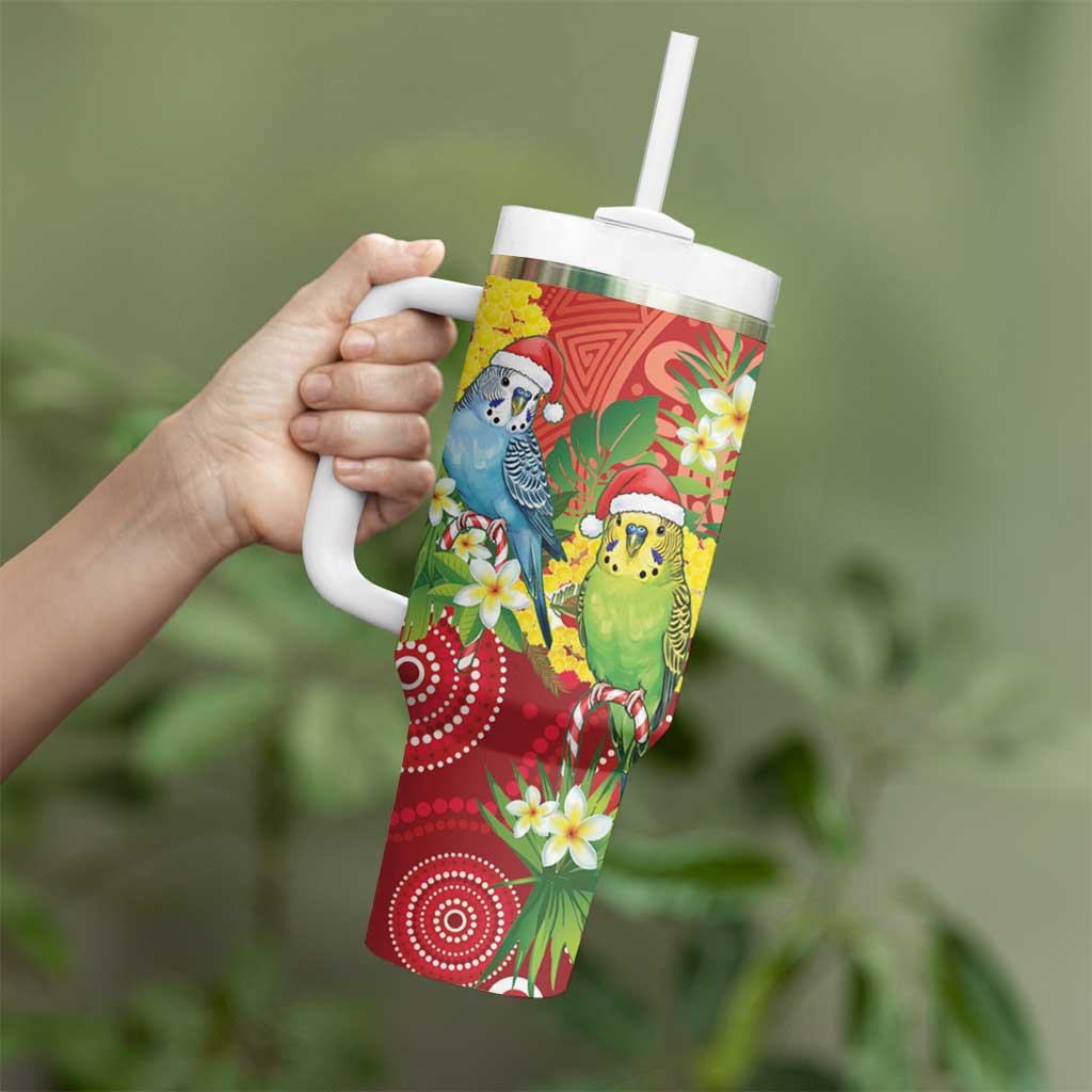 Budgerigar Australia Christmas Tumbler With Handle Budgies Golden Wattle Aboriginal Red - Aussie Hoodie