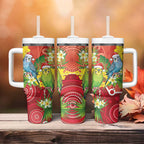 Budgerigar Australia Christmas Tumbler With Handle Budgies Golden Wattle Aboriginal Red - Aussie Hoodie