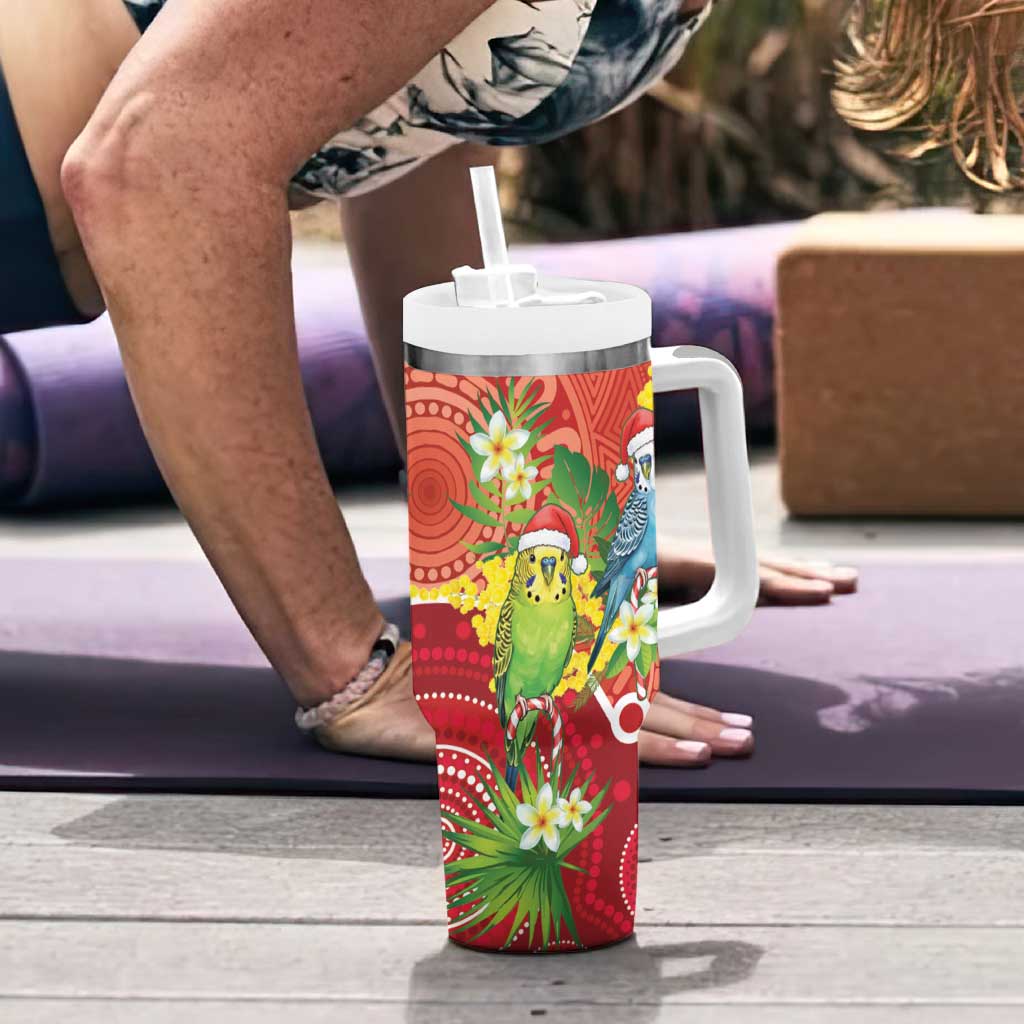 Budgerigar Australia Christmas Tumbler With Handle Budgies Golden Wattle Aboriginal Red - Aussie Hoodie