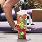 Budgerigar Australia Christmas Tumbler With Handle Budgies Golden Wattle Aboriginal Red - Aussie Hoodie