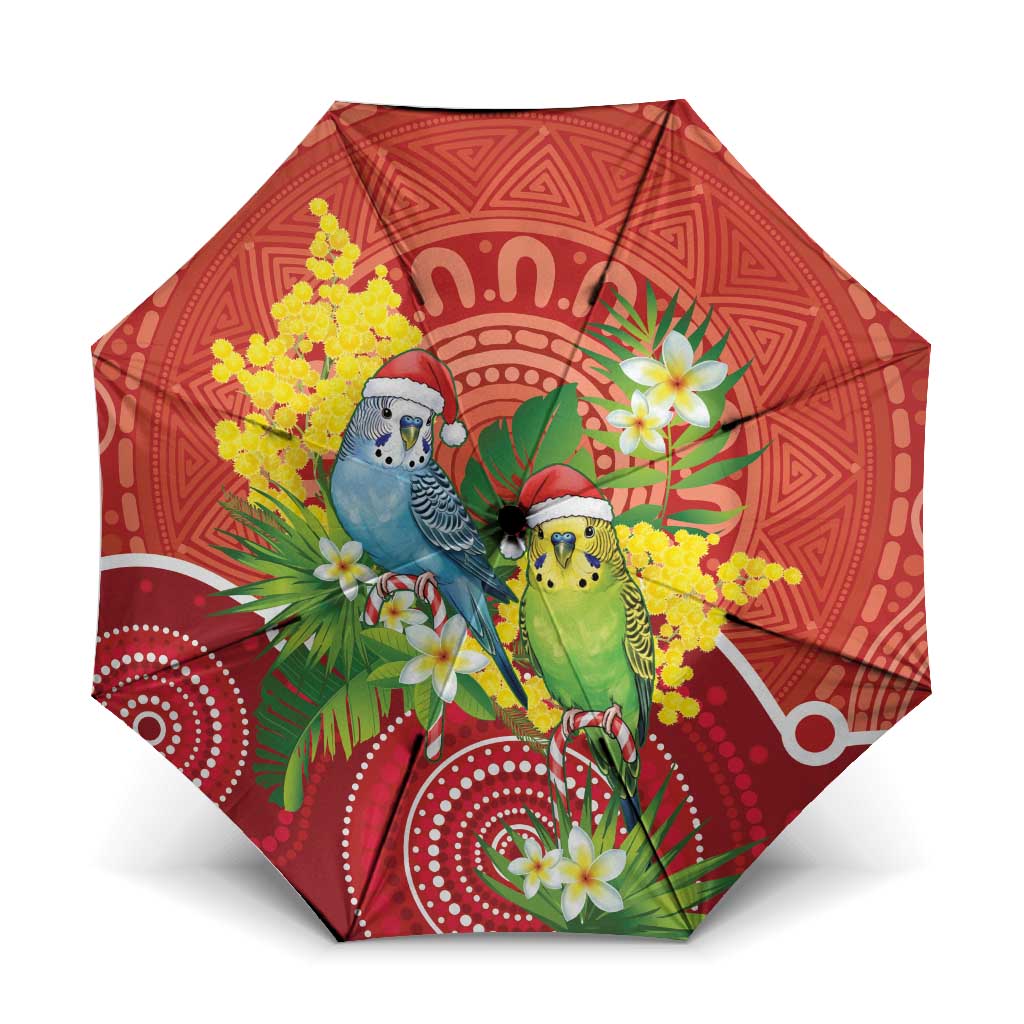 Budgerigar Australia Christmas Umbrella Budgies Golden Wattle Aboriginal Red - Aussie Hoodie