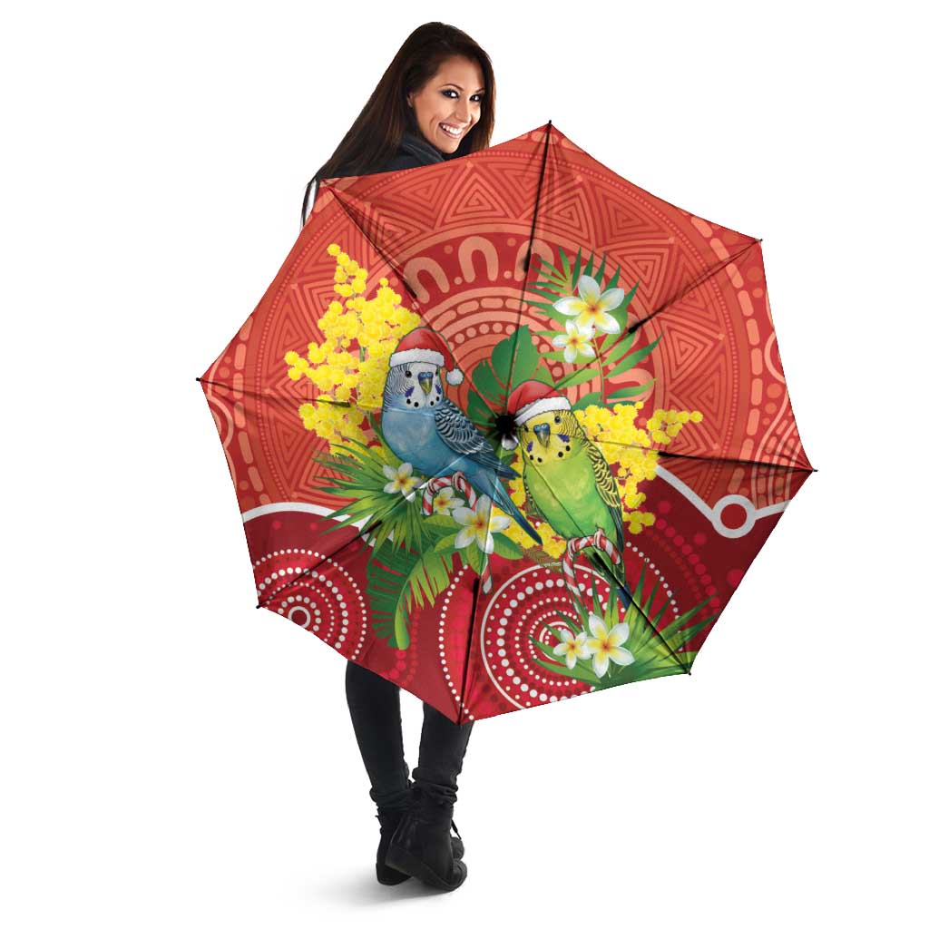 Budgerigar Australia Christmas Umbrella Budgies Golden Wattle Aboriginal Red - Aussie Hoodie