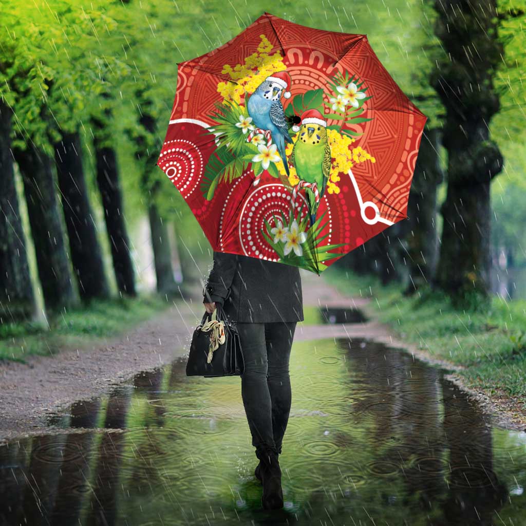 Budgerigar Australia Christmas Umbrella Budgies Golden Wattle Aboriginal Red - Aussie Hoodie