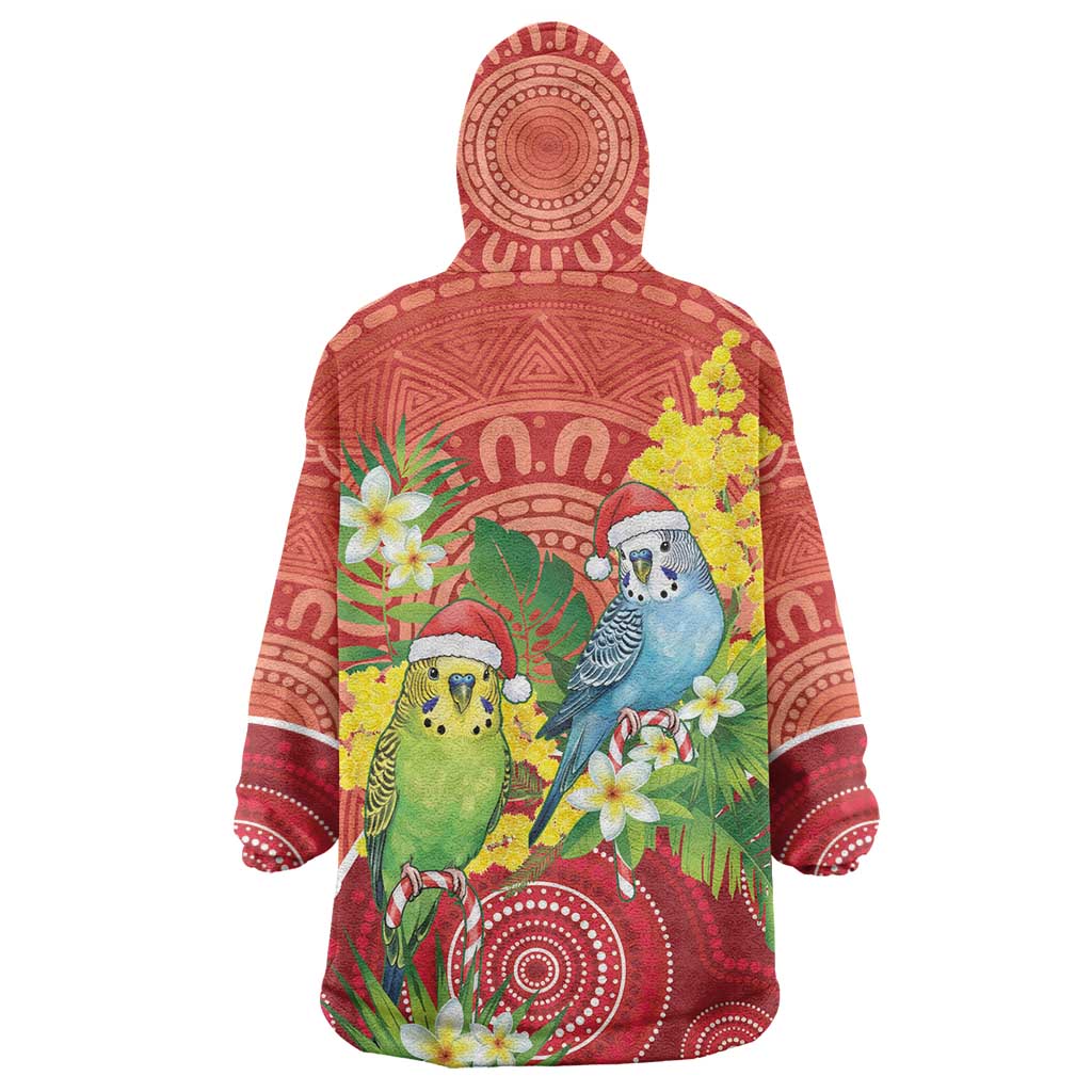 Budgerigar Australia Christmas Wearable Blanket Hoodie Budgies Golden Wattle Aboriginal Red - Aussie Hoodie