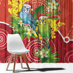 Budgerigar Australia Christmas Window Curtain Budgies Golden Wattle Aboriginal Red - Aussie Hoodie