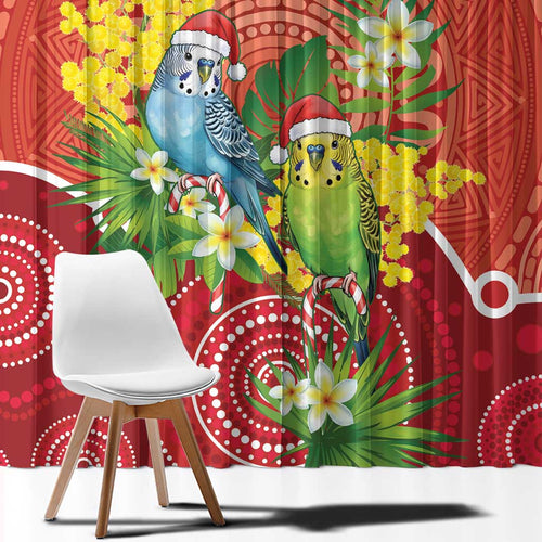 Budgerigar Australia Christmas Window Curtain Budgies Golden Wattle Aboriginal Red - Aussie Hoodie
