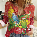 Budgerigar Australia Christmas Women Casual Shirt Budgies Golden Wattle Aboriginal Red - Aussie Hoodie