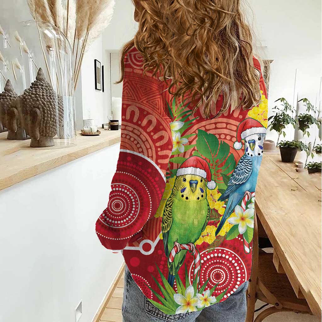 Budgerigar Australia Christmas Women Casual Shirt Budgies Golden Wattle Aboriginal Red - Aussie Hoodie