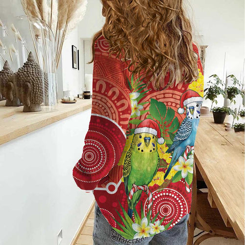 Budgerigar Australia Christmas Women Casual Shirt Budgies Golden Wattle Aboriginal Red - Aussie Hoodie