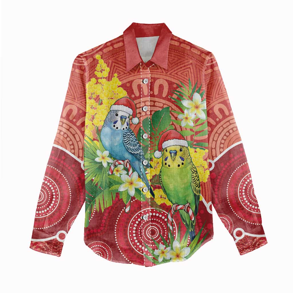 Budgerigar Australia Christmas Women Casual Shirt Budgies Golden Wattle Aboriginal Red - Aussie Hoodie