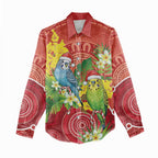 Budgerigar Australia Christmas Women Casual Shirt Budgies Golden Wattle Aboriginal Red - Aussie Hoodie