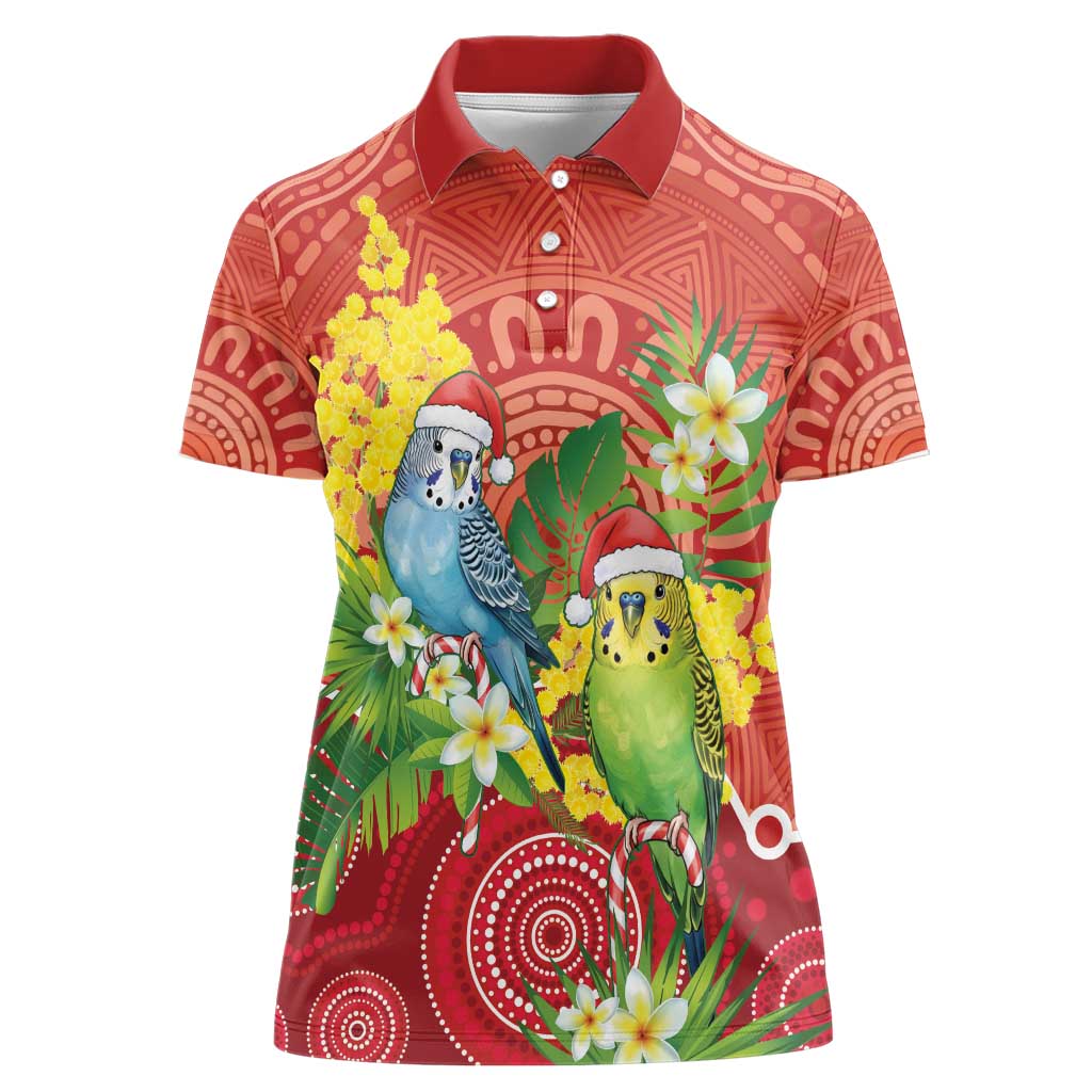 Budgerigar Australia Christmas Women Polo Shirt Budgies Golden Wattle Aboriginal Red - Aussie Hoodie