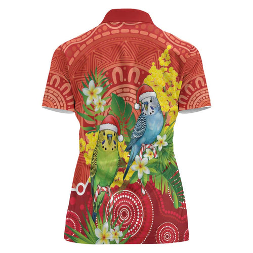 Budgerigar Australia Christmas Women Polo Shirt Budgies Golden Wattle Aboriginal Red - Aussie Hoodie